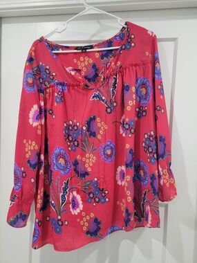 Zac And Rachel Floral Boho Blouse with Blue & Purple Blooms